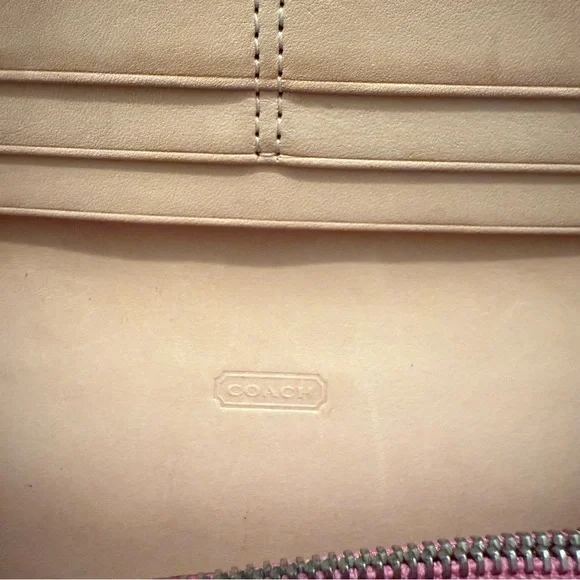 COACH Pink Signature C Monogram Canvas French Flap Bifold Wallet Suede Strap Y2K - Picture 4 of 6